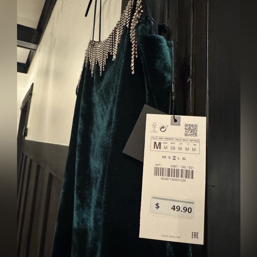 Zara- Velvet Rhinestone Tassel Mini Dress- M - Picture 5 of 5
